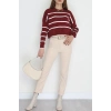 Çizgili Crop Triko Bordolatte - 3100.1577.