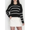 Çizgili Crop Triko Siyahlatte - 3100.1577.