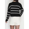 Çizgili Crop Triko Siyahlatte - 3100.1577.