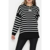 Çizgili Nakışlı Triko Tunik Siyah - 4041.1247.