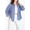 Çizgili Oversize Gömlek Lacivert - 7886.1437.