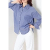 Çizgili Oversize Gömlek Lacivert - 7886.1437.