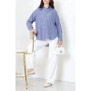 Çizgili Oversize Gömlek Lacivert - 7886.1437.