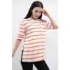 Çizgili Penye Tshirt Turuncu