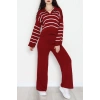 Çizgili Polo Yaka Takım Bordo - 2295.1247.