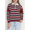 Çizgili Polo Yaka Triko Bordo - 70870.1765.