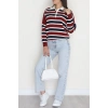 Çizgili Polo Yaka Triko Bordo - 70870.1765.