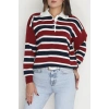 Çizgili Polo Yaka Triko Bordo - 70870.1765.