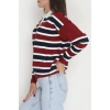 Çizgili Polo Yaka Triko Bordo - 70870.1765.