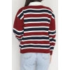 Çizgili Polo Yaka Triko Bordo - 70870.1765.