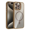 CPT05 Apple iPhone 14 Pro Max Remim Lensli Magsafe Standlı Kapak - Kahverengi