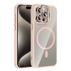 CPT05 Apple iPhone 15 Pro Max Remim Lensli Magsafe Standlı Kapak - Pembe
