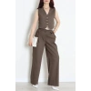 Crop Yelek Pantolon Takım Kahve - 7565.1437.