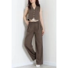 Crop Yelek Pantolon Takım Kahve - 7565.1437.