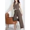 Crop Yelek Pantolon Takım Kahve - 7565.1437.