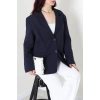 Dabıl Kumaş Astarlı Oversize Blazer Ceket Lacivert - 32493.1920.