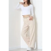 Dabıl Kumaş Bel Lastikli Palazzo Pantolon Bej - 2082.1991.