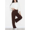 Dabıl Kumaş Bel Lastikli Palazzo Pantolon Kahve - 2082.1991.