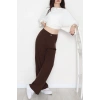 Dabıl Kumaş Bel Lastikli Palazzo Pantolon Kahve - 2082.1991.