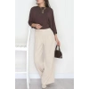 Dabıl Kumaş Beli Lastikli Palazzo Pantolon Bej - 51063.1991.