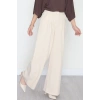 Dabıl Kumaş Beli Lastikli Palazzo Pantolon Bej - 51063.1991.