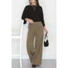 Dabıl Kumaş Beli Lastikli Palazzo Pantolon Haki - 51063.1991.
