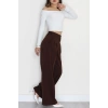 Dabıl Kumaş Beli Lastikli Palazzo Pantolon Kahve - 51063.1991.
