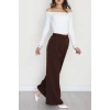 Dabıl Kumaş Beli Lastikli Palazzo Pantolon Kahve - 51063.1991.