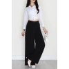 Dabıl Kumaş Beli Lastikli Palazzo Pantolon Siyah - 51063.1991.