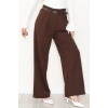 Dabıl Kumaş  Kemerli Çift Düğme Pileli Palazzo Pantolon Kahve - 2084.1991.
