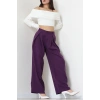 Dabıl Kumaş Pile Detaylı Pantolon Mor - 51610.683.