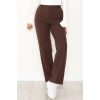 Dabıl Kumaş Yan Düğmeli Palazzo Pantolon Kahve - 2086.1991.