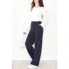 Dabıl Kumaş Yan Düğmeli Palazzo Pantolon Lacivert - 2086.1991.