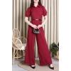 Dabıl Pileli Gömlek Yaka Tulum Bordo - 4567.134.
