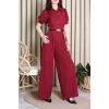 Dabıl Pileli Gömlek Yaka Tulum Bordo - 4567.134.
