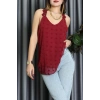 Dantel Askılı Sırtı Çapraz Detaylı Ponpon Bluz Bordo - 72285.1256.