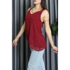Dantel Askılı Sırtı Çapraz Detaylı Ponpon Bluz Bordo - 72285.1256.