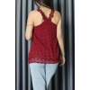 Dantel Askılı Sırtı Çapraz Detaylı Ponpon Bluz Bordo - 72285.1256.
