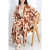 Desenli Kimono Takım Bejkahve - 19767.1247.