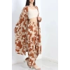 Desenli Kimono Takım Bejkahve - 19767.1247.