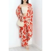 Desenli Kimono Takım Kırmızıbej - 19767.1247.