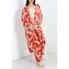 Desenli Kimono Takım Kırmızıbej - 19767.1247.