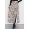 Desenli Yırtmaçlı Saten Etek Leopar - 4315.1595.
