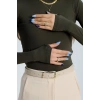 Dik Yaka Parmak Geçmeli Viskon Body Haki - 40076.599.