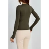 Dik Yaka Parmak Geçmeli Viskon Body Haki - 40076.599.