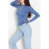 Dik Yaka Parmak Geçmeli Viskon Body İndigo - 40076.599.