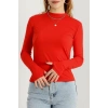 Dik Yaka Parmak Geçmeli Viskon Body Kırmızı - 40076.599.