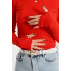 Dik Yaka Parmak Geçmeli Viskon Body Kırmızı - 40076.599.