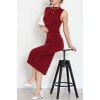 Dik Yaka Sandy Kumaş Elbise Bordo - 70831.1949.