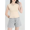 Dikiş Detay Sıfır Kol Bluz Bej - 40784.1723.